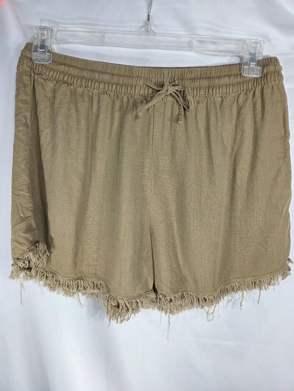 H&M Divided Brown Elastic Waist Linen Blend Fringe Hem Shorts Size Medium